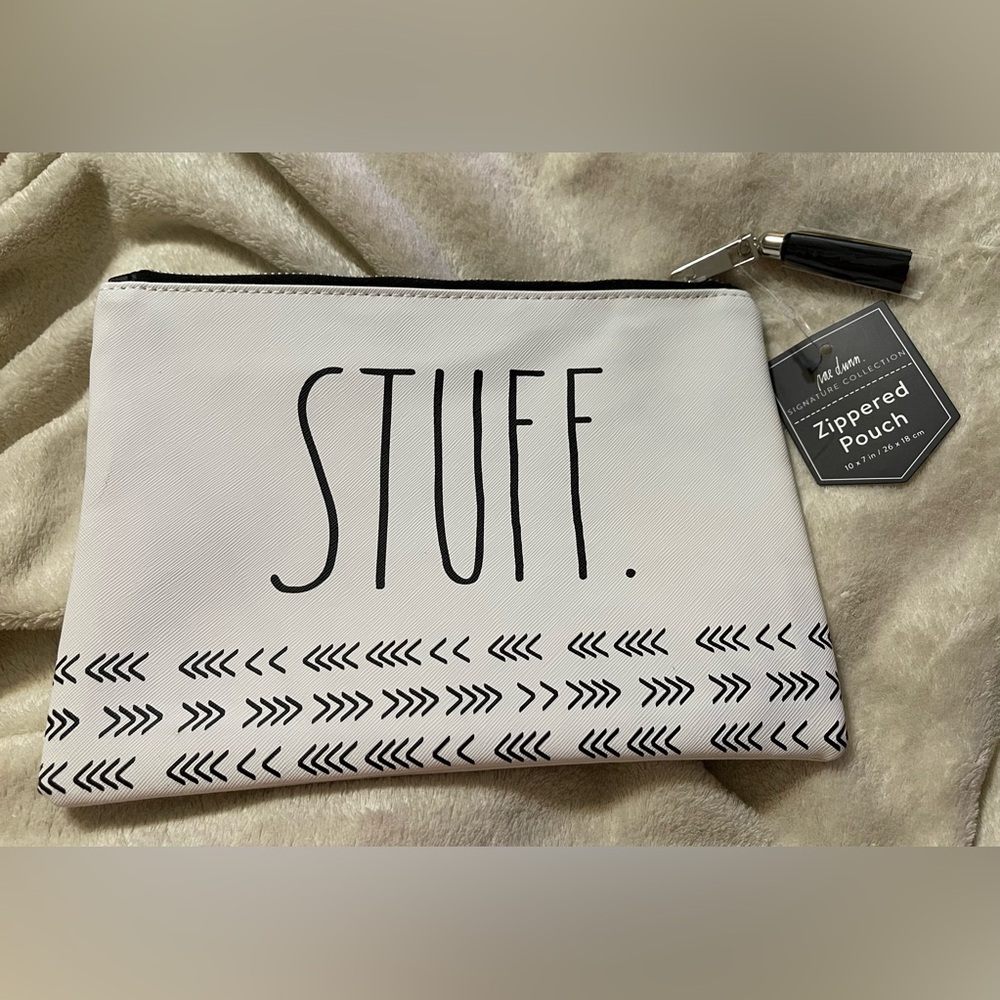 Rae Dunn “ Stuff “ Zippered Pouch with Black Tassel . 10x7  x 26 x 18